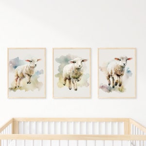 3-Piece Watercolor Counting Sheep Wall Digital Art Prints for Nursery Decor