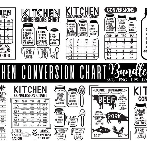 Kitchen Conversion Chart Bundle, Kitchen Conversion Chart, Wood Sign Svg, Kitchen Chart, Kitchen Measurement