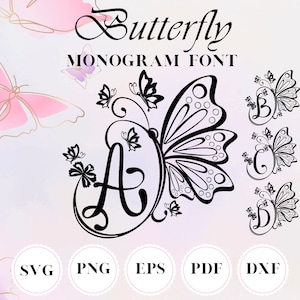Farfalla Monogram Font, Farfalla Svg, Farfalla Svg Bundle, Farfalla Alfabeto Monogramma Svg, File di taglio per Cricut, Dxf,Png