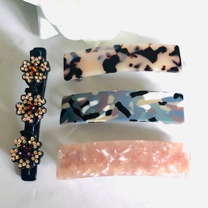 4” Non-Slip Acetate Barrette +1 Free  Crystal Hair Pin| Tortoise Shell Hair Barrette| Geometric Hair Clip Barrettes  for Thick Hair