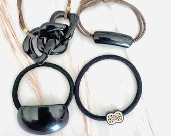 4 PC Hair Ties Pony Holder | Elastic Hair Ties | Resin Hair Clips| Pull up Hair Holder| Bum Holder Hair Ties
