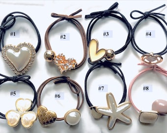 Ponytail Holder|Hair Accessories |Faux Pearls Ponytail Holder | Faux Pearls and Acrylic Hair Scrunchies|Beaded Hair Ties| Natural Hair Ties