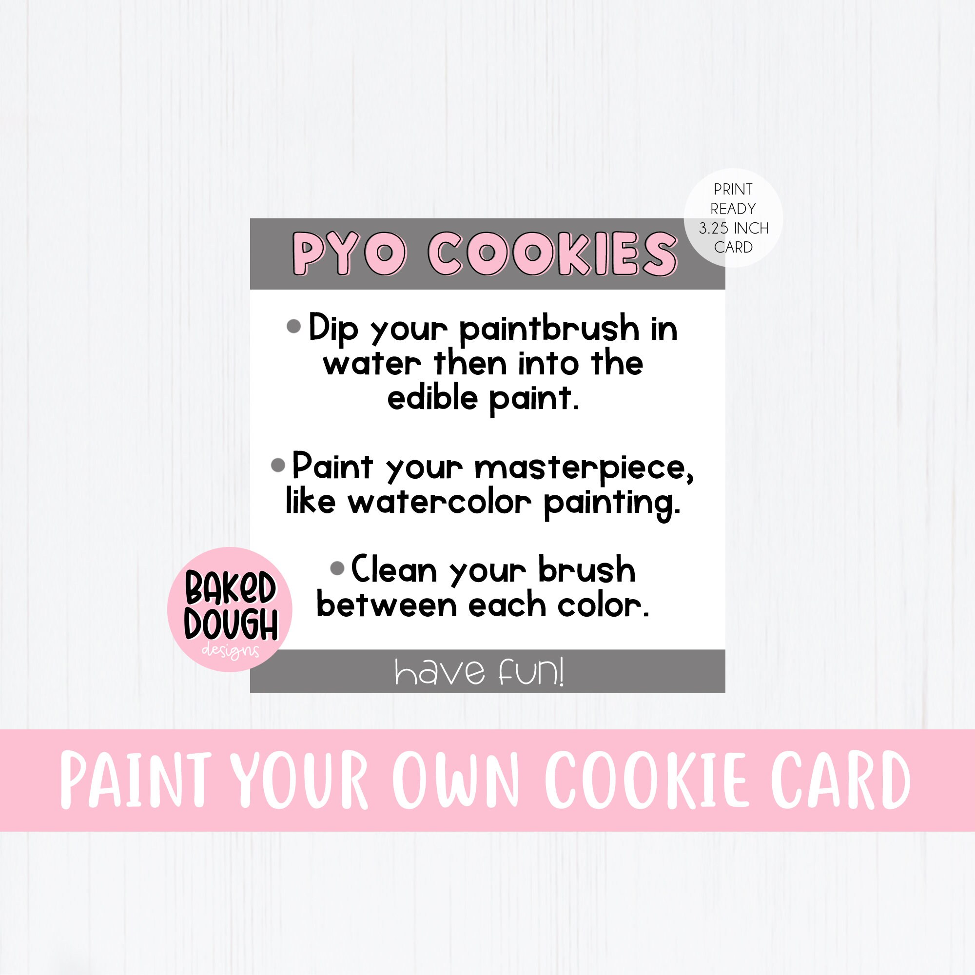 Printable PYO Cookie Card Insert Instant Download Backing Paint Your ...