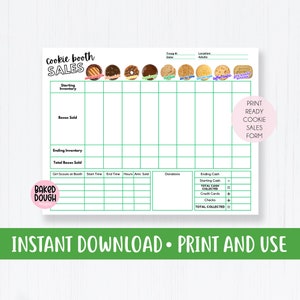 Imprimible Girl Scout Cookie Booth Sales descarga digital galletas carta verde tarjeta de agradecimiento Brownie formulario de agradecimiento registro LBB 2023