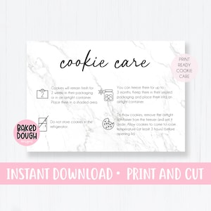 Printable Cookie Care Instruction Cards tags cards business orders modern print package cookies order modern simple stylish minimal
