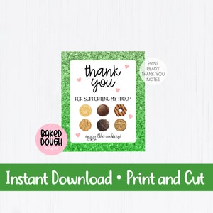 Printable Girl Scout Cookie Thank You Note digital download cookie cookies green letter thanks card cards appreciation