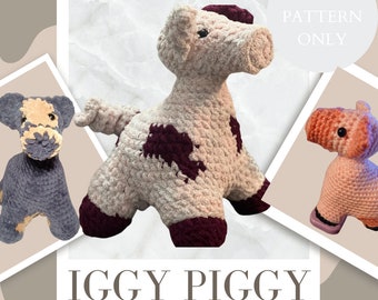 Pig Crochet Pattern - no sew, farm animals- Amigurumi Pig pattern, 4 legs pig crochet pattern, standing pig crochet pattern