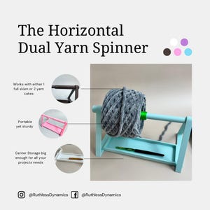 Dual Horizontal Yarn Spinner - Side-by-Side Yarn Holder for Crochet & Knitting - Smooth Tangle-Free Pull for 2 Cakes - blanket Yarn to fine