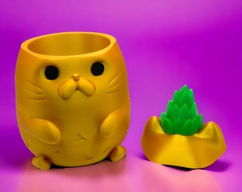 Pineapple Cat Container With Lid, Cute Cat Container, Pineapple Cat Gift, Makeup Container, Cosmetic Storage, For Dorm Room & Office