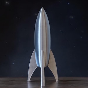 Silver Rocket Ship, Retro Rocket Ship Model, Rocket Decoration, Space Theme Decor