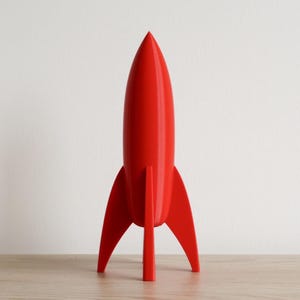Red Rocket Ship, Retro Rocket Ship Model, Rocket Decoration, Space Theme Decor