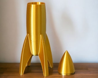 Rocket Ship Container, Retro Rocket Ship With Lid And Storage, Rocket Decoration, Different Colors and Sizes