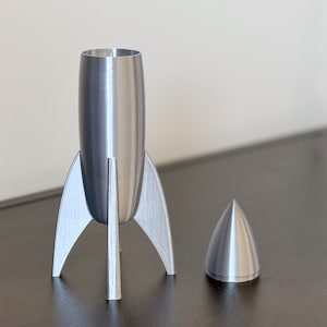 Silver Rocket Ship Container, Retro Rocket Ship With Lid And Storage, Rocket Decoration