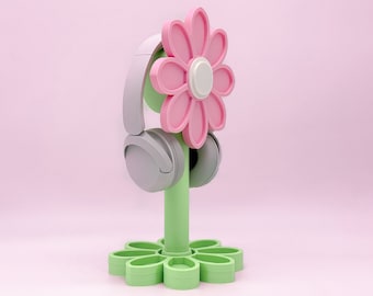 Hoofdtelefoonstandaard met bloemen, hoofdtelefoonhouder met bloemen, perfect voor een schattig bureau, perfect cadeau voor gamers