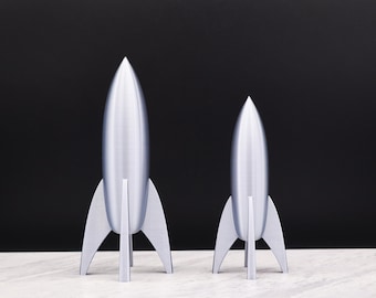 Silver Rocket Ship, Retro Rocket Ship Model, Rocket