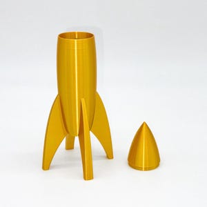 Golden Rocket Ship Container, Retro Rocket Ship With Lid And Storage, Rocket Decoration
