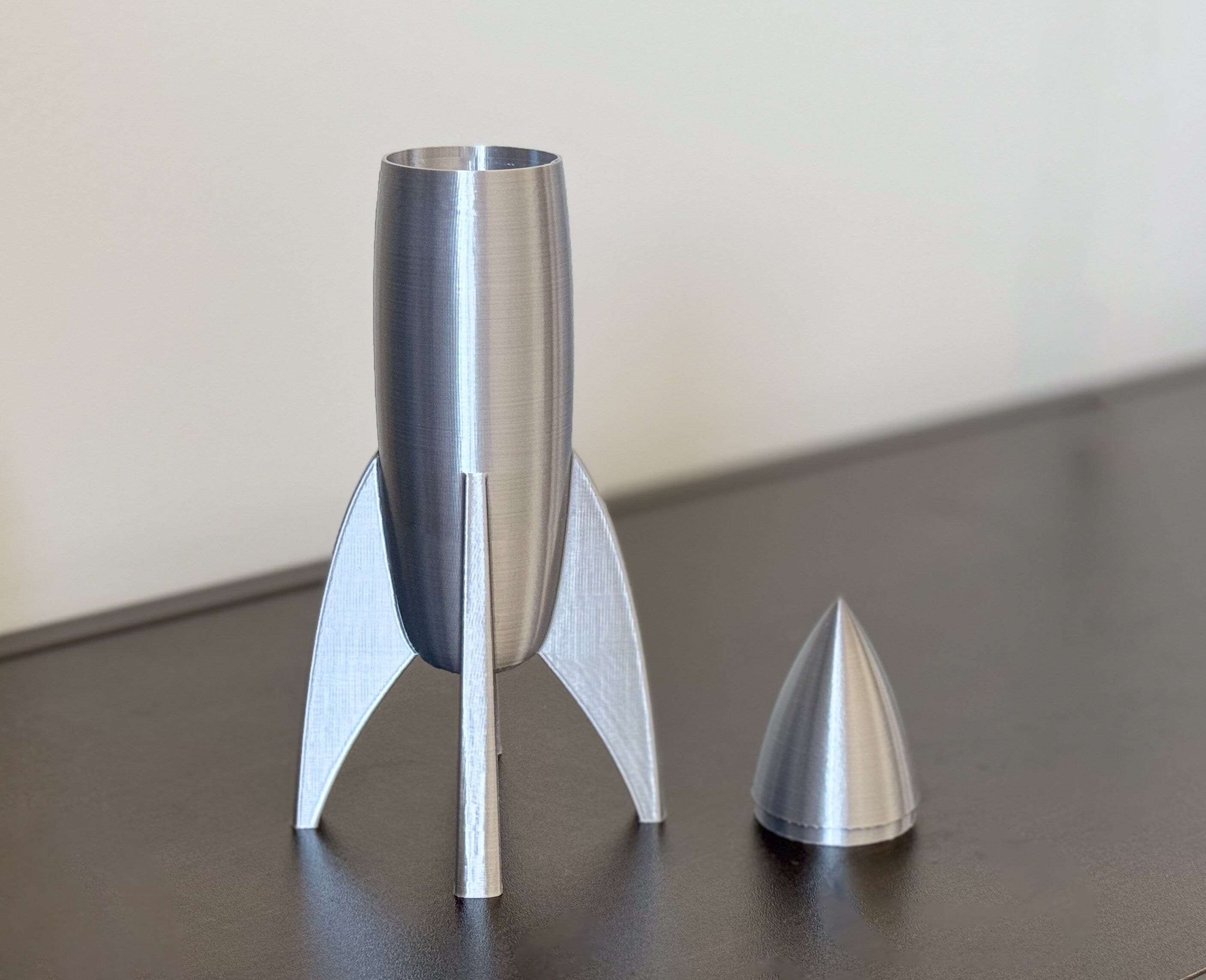 Silver Rocket Ship Container, Retro Rocket Ship With Lid and