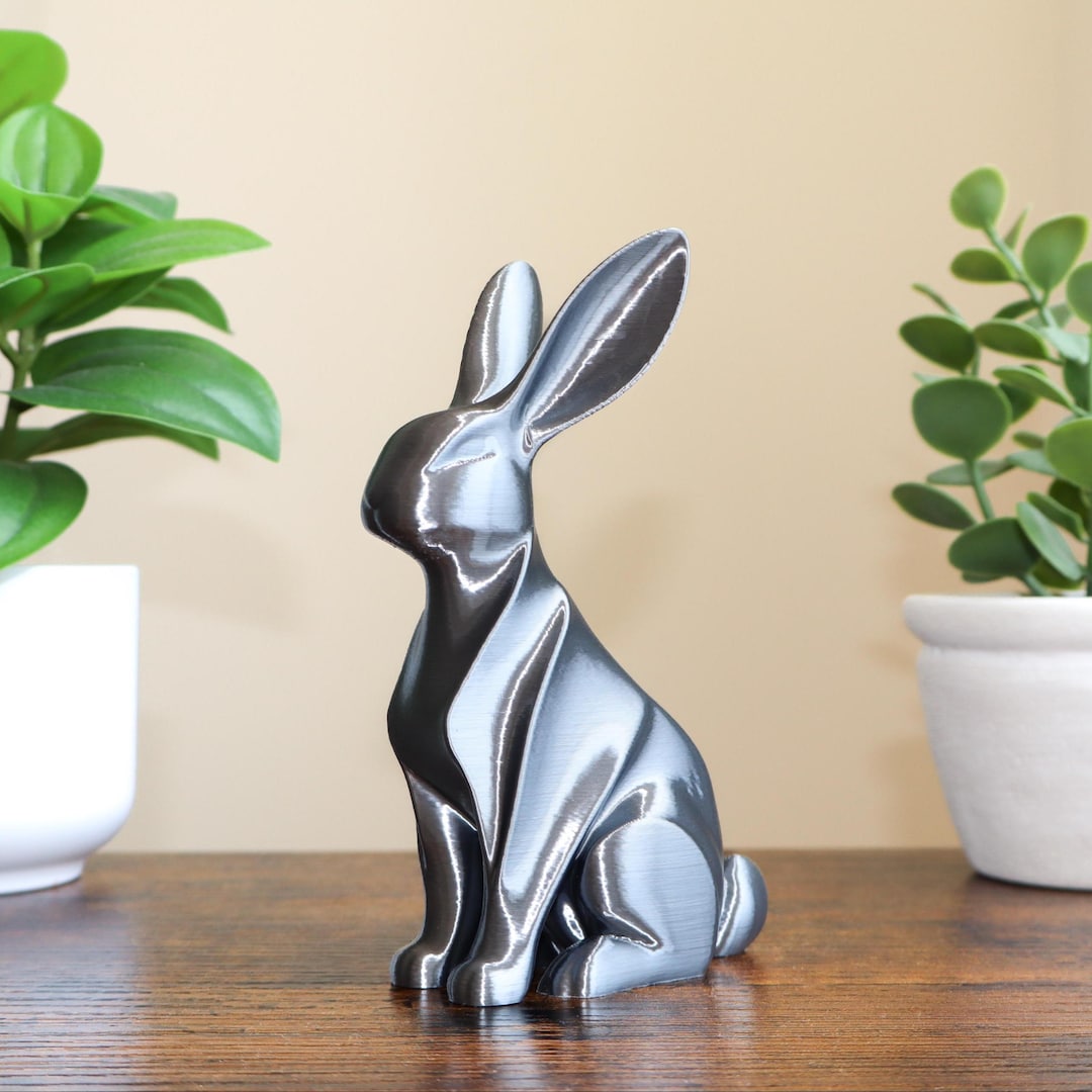 Modern Silver Bunny Rabbit Statue, Abstract Rabbit Figurine, Bunny ...