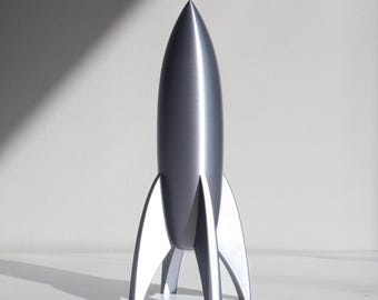 Silver Rocket Ship, Retro Rocket Ship Model, Rocket