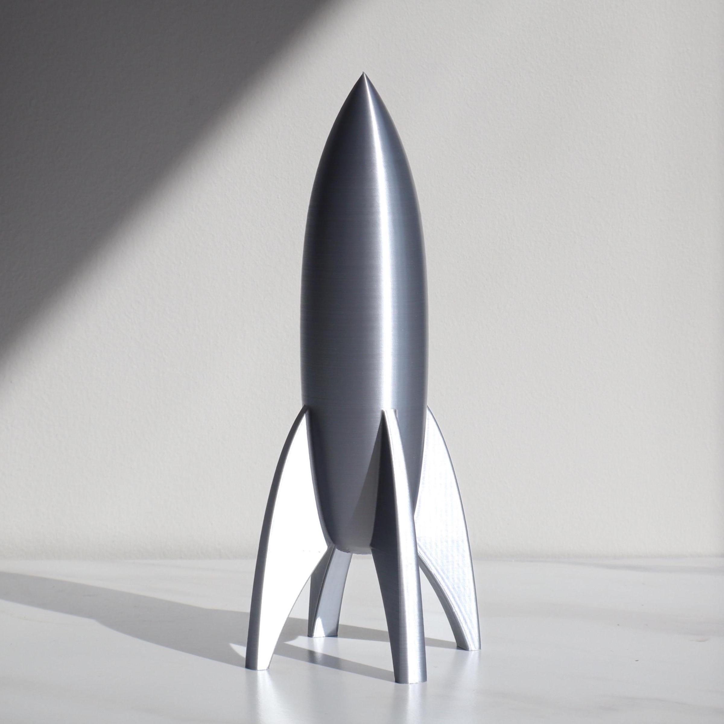 Silver Rocket Ship, Retro Rocket Ship Model, Rocket