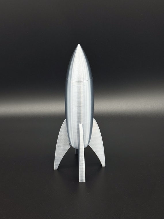 Silver Rocket Ship Container, Retro Rocket Ship With Lid and