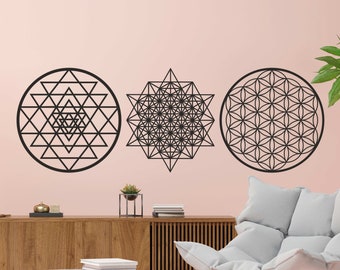 Sacred Geometry, Flower of Life, Tetrahedron , Sri Yantra Wall Decor, Livingroom Gift, Housewarming Gift, Wood Geometric Wall Art