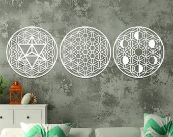 Sacred Geometry, Flower of Life, Merkaba, Moon Phases Wall Decor, Housewarming Gift, Wood Geometric Wall Art, Livingroom Gift