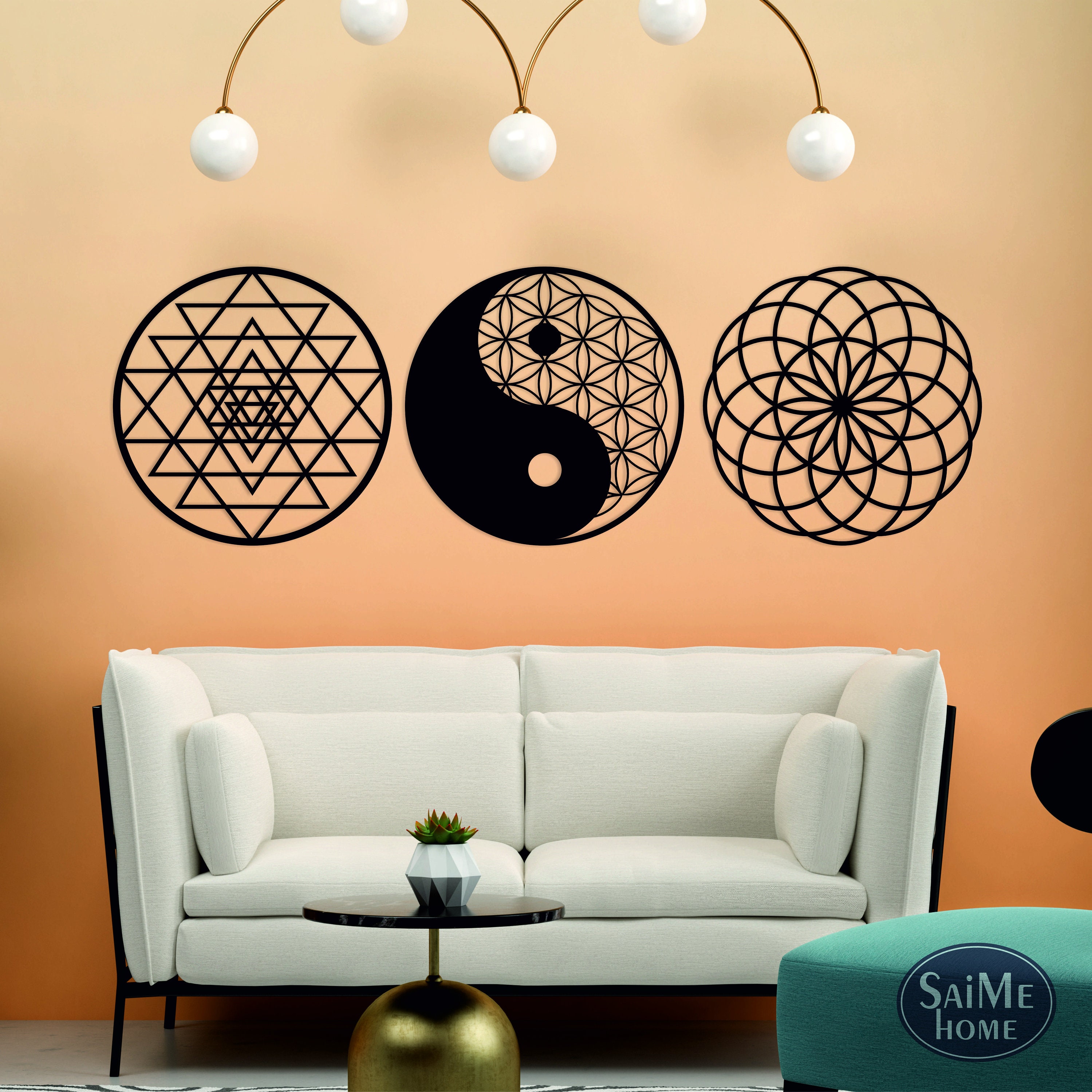 Sacred Geometry Wooden Wall Art, Flower of Life Yin Yang, Sri Yantra ...