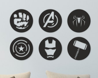 Avengers Wood Wall Art Set of 6, Geometric Nursery Wall Decor, 3D Wooden Superhero Logo Wall Hanging