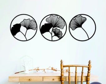 Ginkgo Leaves Wall Decor ,3 Set Flower Patterns Wall Art, 3D Flower Leafs Wall Hangings, Wooden Leaf Wall Sign, Housewarming Gift