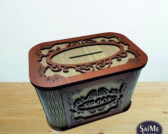 Tip Box: Customizable Wooden  Restaurant Cafe Coin Bank