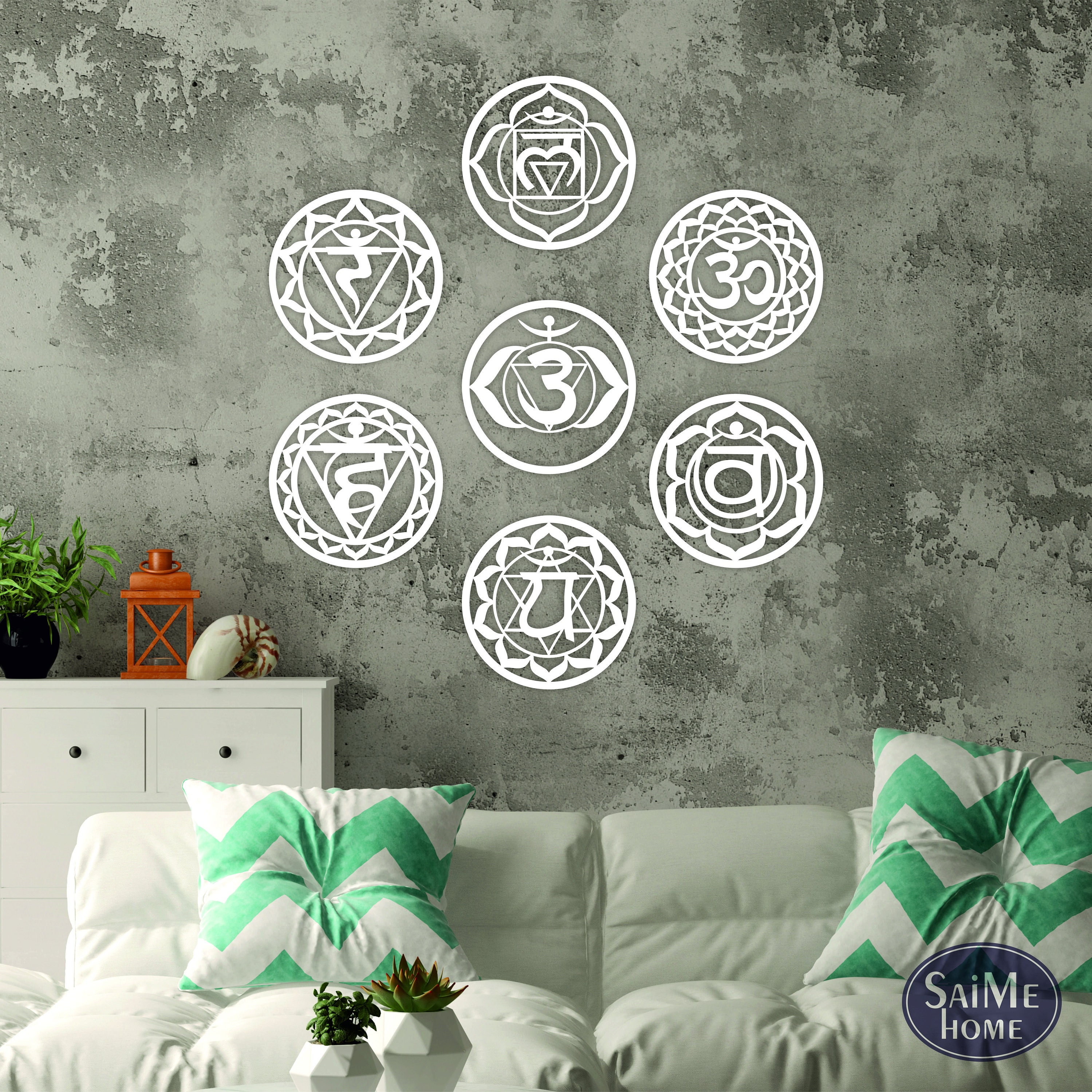 Seven Chakra Wall Art Set, Yoga Room Decor, Chakra Symbols Mandala Wall ...