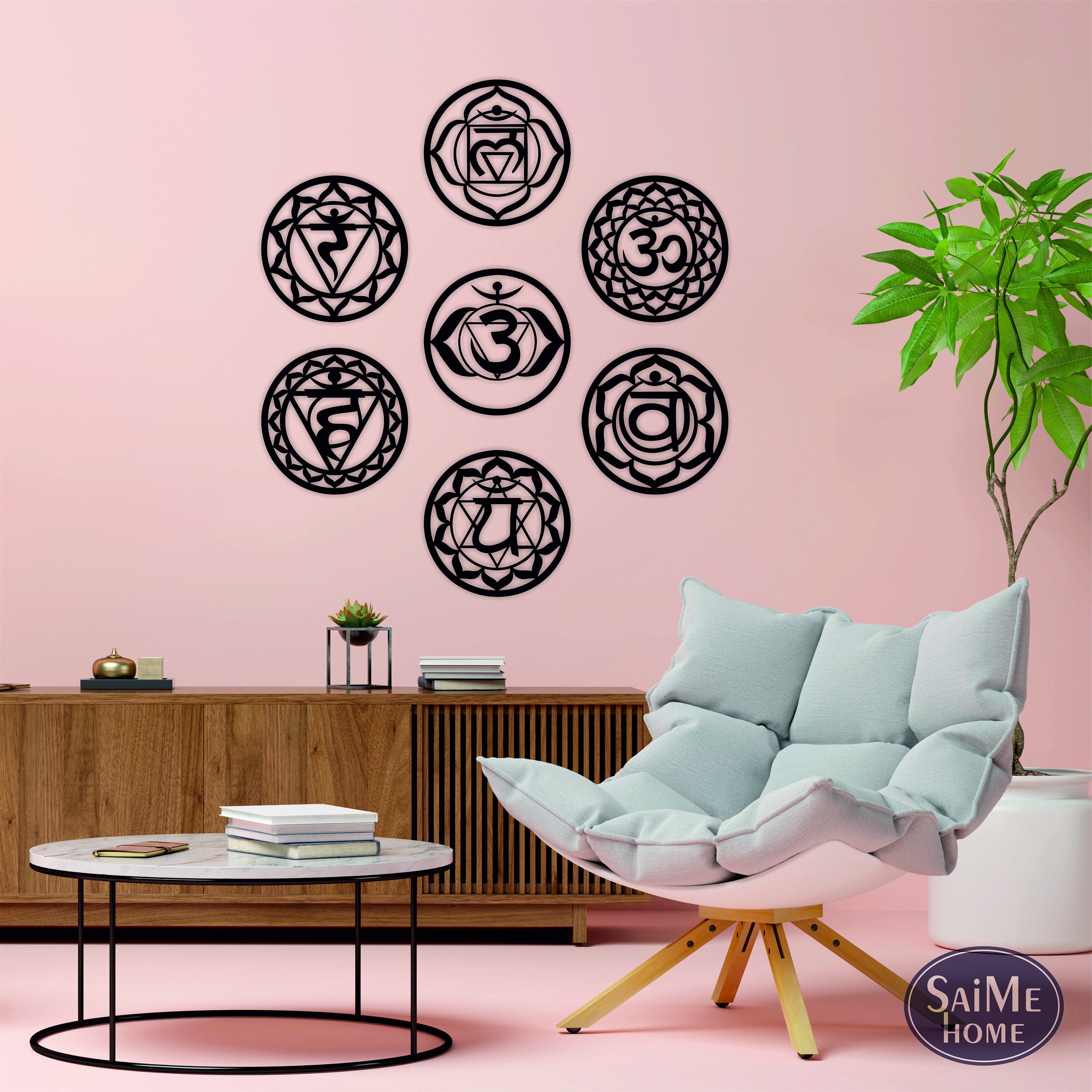 Seven Chakra Wall Art Set, Yoga Room Decor, Chakra Symbols Mandala Wall ...