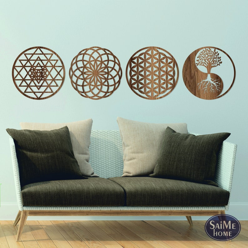 Sacred Geometry Wooden Wall Art Flower of Life Yin Yang Etsy