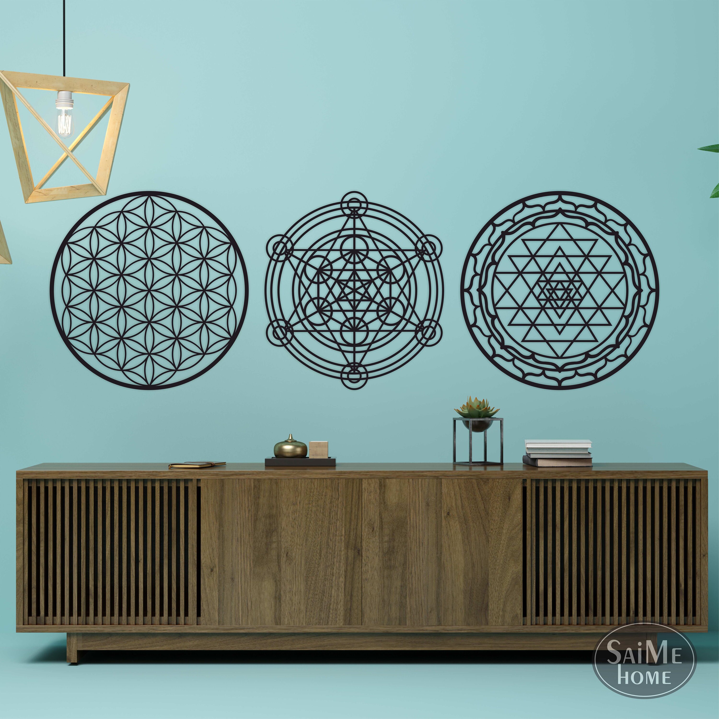 Sacred Geometry Wooden Wall Art, Flower of Life, Sri Yantra, Metatron ...