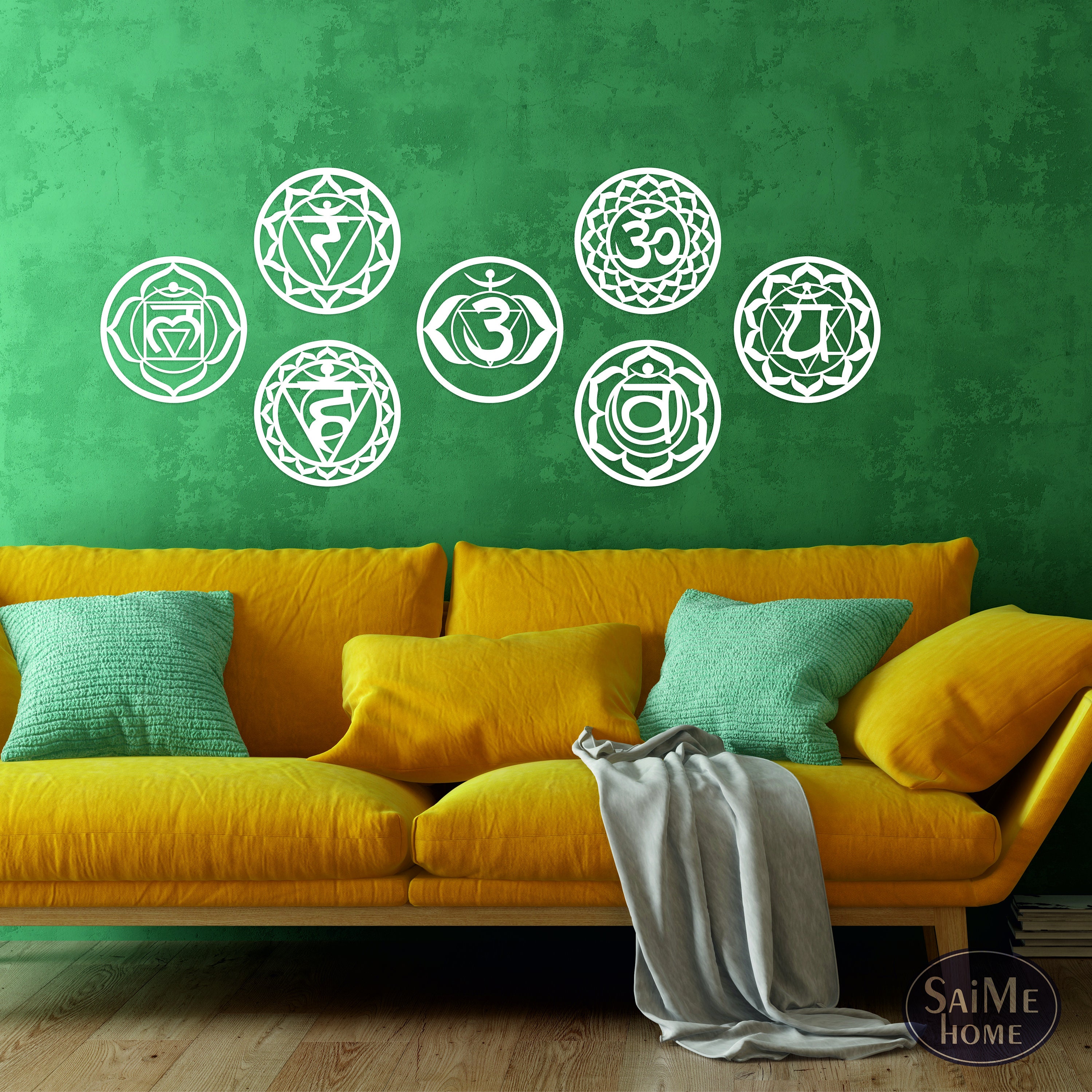 Seven Chakra Wall Art Set, Yoga Room Decor, Chakra Symbols Mandala Wall ...