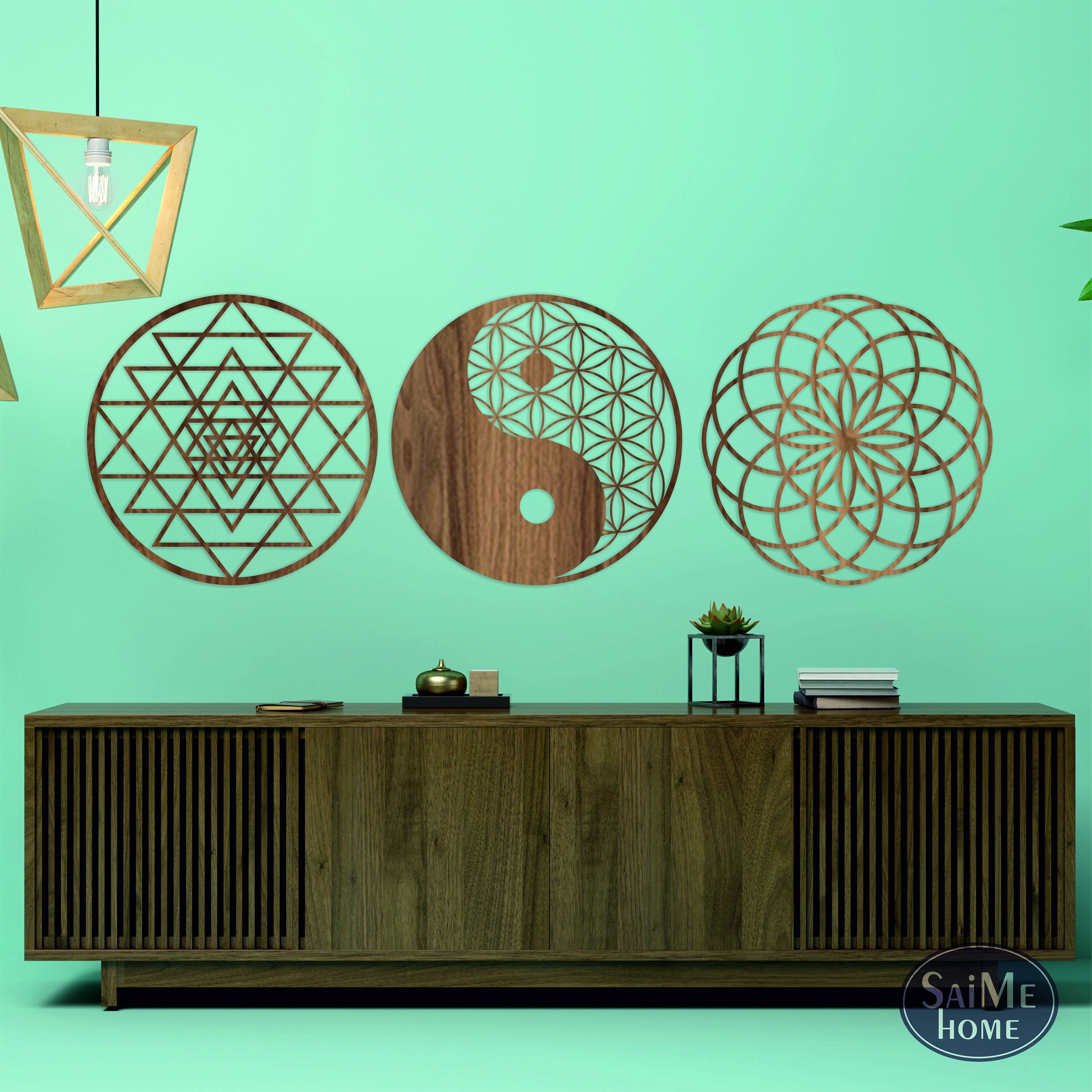 Sacred Geometry Wooden Wall Art Flower of Life Yin Yang Sri Etsy