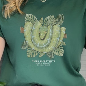 Shirt groene boom python, vintage slang shirt, jaren 90 stijl reptiel T-shirt, jungle python shirt, herpetologie cadeau, slangenliefhebber T-shirt, slang moeder cadeau