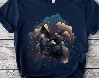 Cosmic Cat Shirt, 90s Celestial T Shirt, Galaxy Graphic Tee, Black Cat Shirt, Space Kitty, Astronaut Cat, Nebula Shirt, Deep Space, Cat Mom