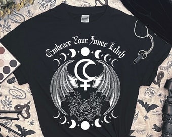 Camiseta Lilith, Sigilo de Lilith, Lua Negra de Lilith, Oferenda de Lilith Negra, Camiseta de Empoderamento Feminino, Deusa Demônio Lilith, Wicca, Roupas de Bruxa