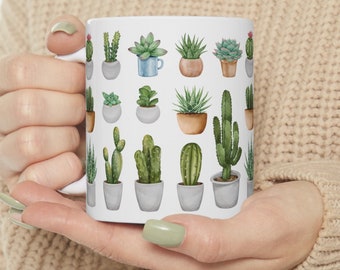 Cactus Mug, Plant Mug, Succulent Mug, Cute Cactus Gift, Plant Lover Gift, House Plant Coffee Mug, Potted Plant Cup, Cactus Art, Plant Mom
