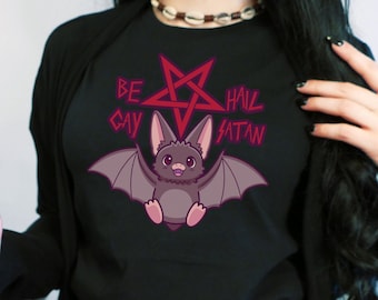 Be Gay Hail Satan Shirt, Gay Pride Tee, Gay Bat, Satanic Clothing, Queer Pride tShirt, Satanic Pentagram, Edgy Gift, LGBTQIA, Hail Lucifer