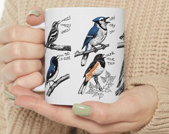 Bird Calls Mug, Bird Lover Mug, Bird Nerd Mug, Birding Gift, Gifts for Birder, Funny Bird Mug, Blue Jay, Chickadee, Wood Thrush, Warbler Mug