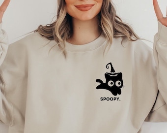 Black Cat Sweatshirt, Halloween Cat Shirt, Cat Themed Gifts, Halloween Crewneck, Spoopy Cat, Halloween Black Cat, Witchy Spooky Cat Gifts