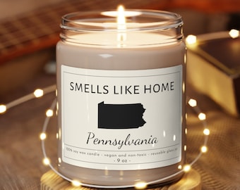 Bougie Pennsylvanie, cadeaux PA, Philadelphia PA, Pittsburgh, Allentown, maison de Pennsylvanie, cadeau maison neuve, pendaison de crémaillère, cadeau départ de la maison