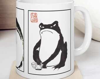 Unimpressed Frog Mug, Grumpy Frog Mug, Hoji Masumoto Frogs Mug, Japanese Art Mug, Hoji Frogs, Funny Frog Mug, Japan Aesthetic Mug, Matsumoto