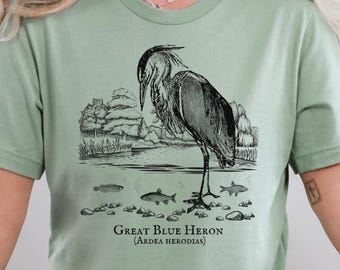 Vintage Great Blue Heron Shirt, Blue Heron, Bird Lover Shirt, 90s Style Tee, Nature Lover Gift, Heron Art, Heron Lover Gift, Birding Gift