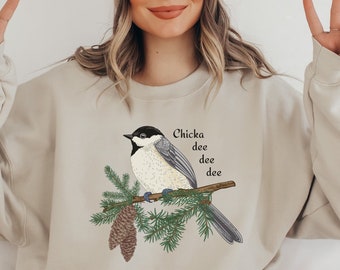 Chickadee Sweatshirt, Black capped Chickadee, Gift for Bird Lovers, Christmas Bird Sweater, Carolina Chickadee, Bird Nerd Gift, Bird Song