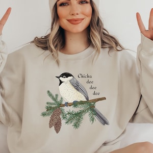 Chickadee Sweatshirt, Black capped Chickadee, Gift for Bird Lovers, Christmas Bird Sweater, Carolina Chickadee, Bird Nerd Gift, Bird Song
