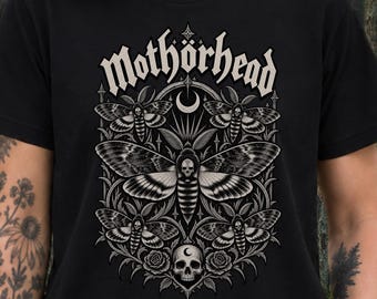 Mothörhead Shirt, Heavy Metal Shirt, Death's-head Hawkmoth, Rock Band Parody Tee, Metalhead Gift, Moth Lover Gift, Insect Lover Gift